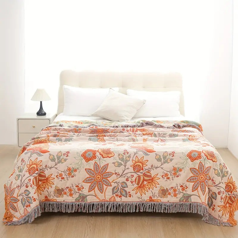 Couverture en Coton Boho avec Imprimé Floral | Élégante Décoration pour Confort Douillet 4
