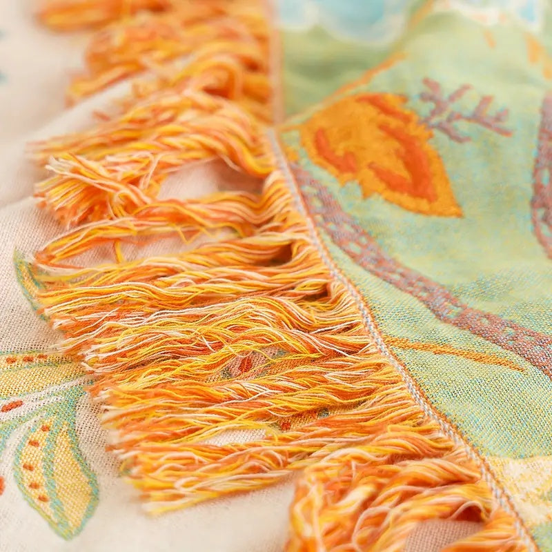 Couverture en Coton Boho avec Imprimé Floral | Élégante Décoration pour Confort Douillet 5