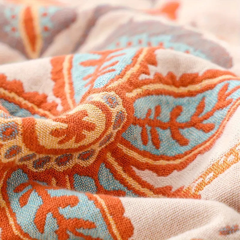 Couverture en Coton Boho avec Imprimé Floral | Élégante Décoration pour Confort Douillet 7