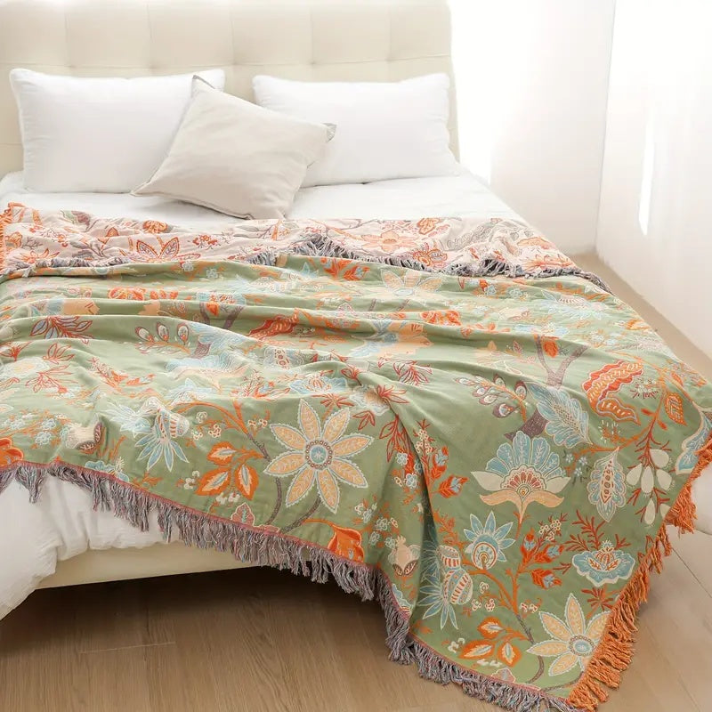 Couverture en Coton Boho avec Imprimé Floral | Élégante Décoration pour Confort Douillet 8