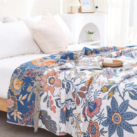 Couverture en Coton Floral Réversible avec Pompons | Élégance et Confort pour Votre Intérieur