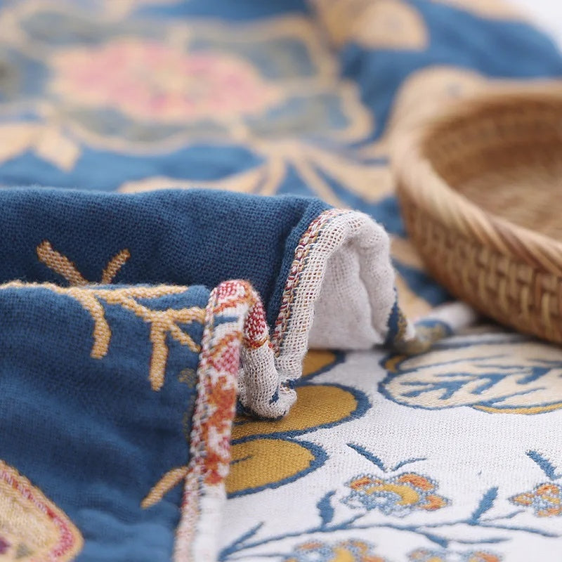 Couverture en Coton Floral Réversible avec Pompons | Élégance et Confort pour Votre Intérieur 6