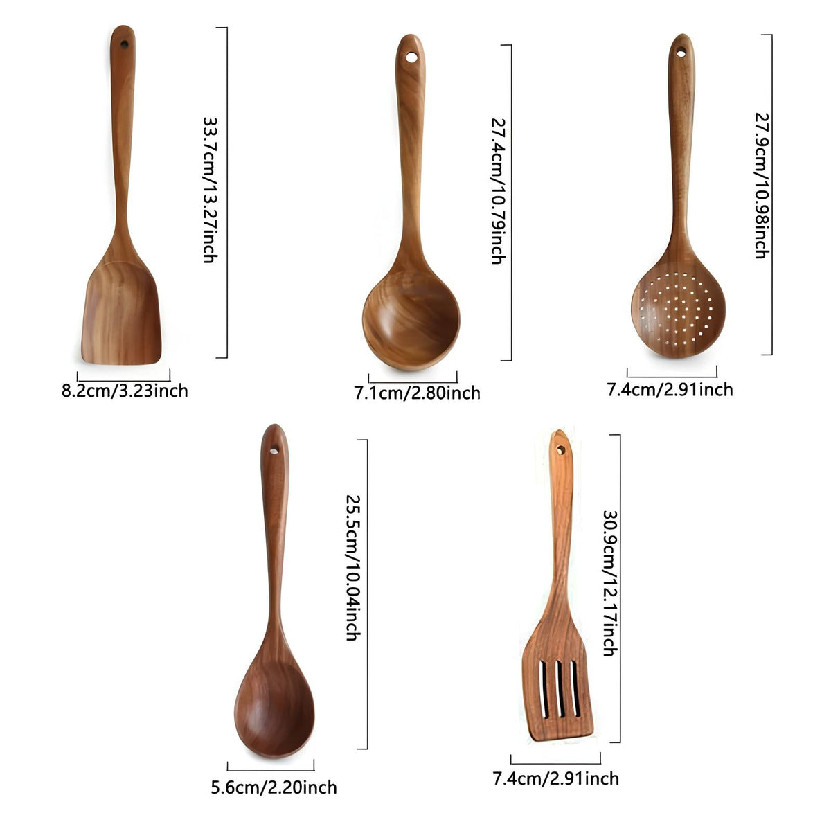 Set d'Ustensiles de Cuisine en Bois de Teck – 5 Pièces
