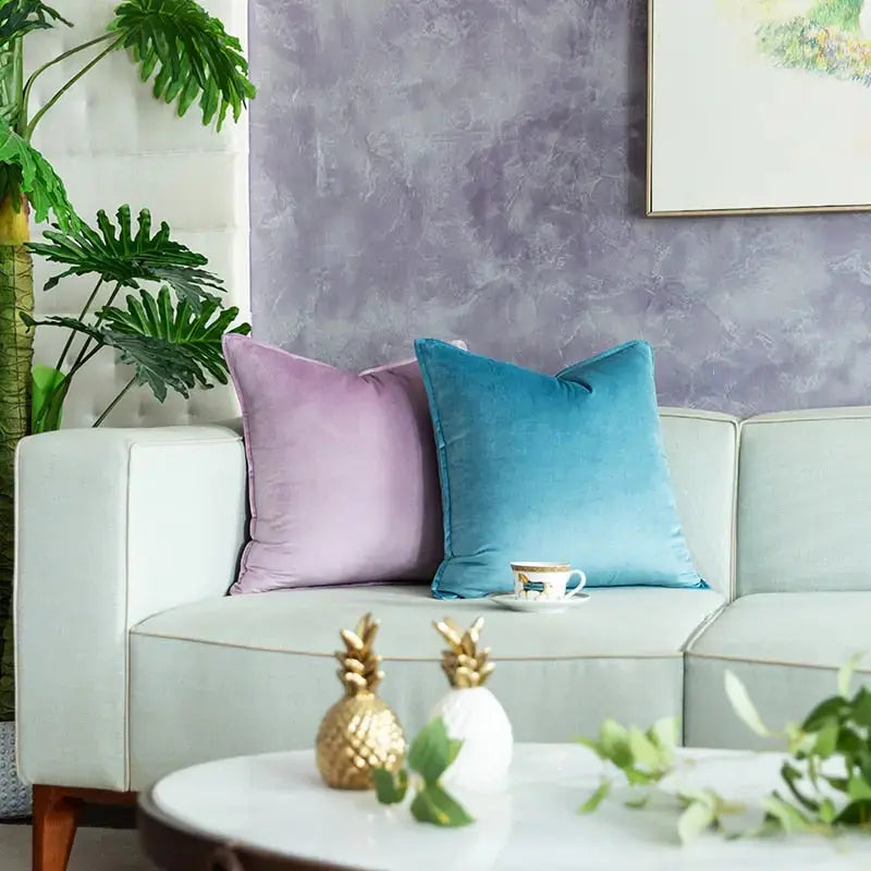 Housse de Coussin en Velours avec Bordure Passepoilée