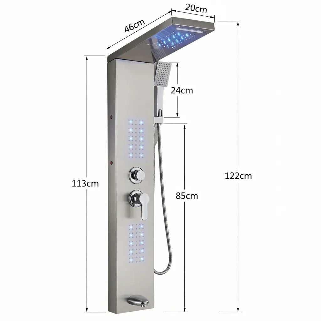 Dimensions de la colonne de douche hydromassante chrome avec LED