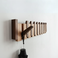 Porte-Manteau Mural en Bois avec Crochets Rabattables