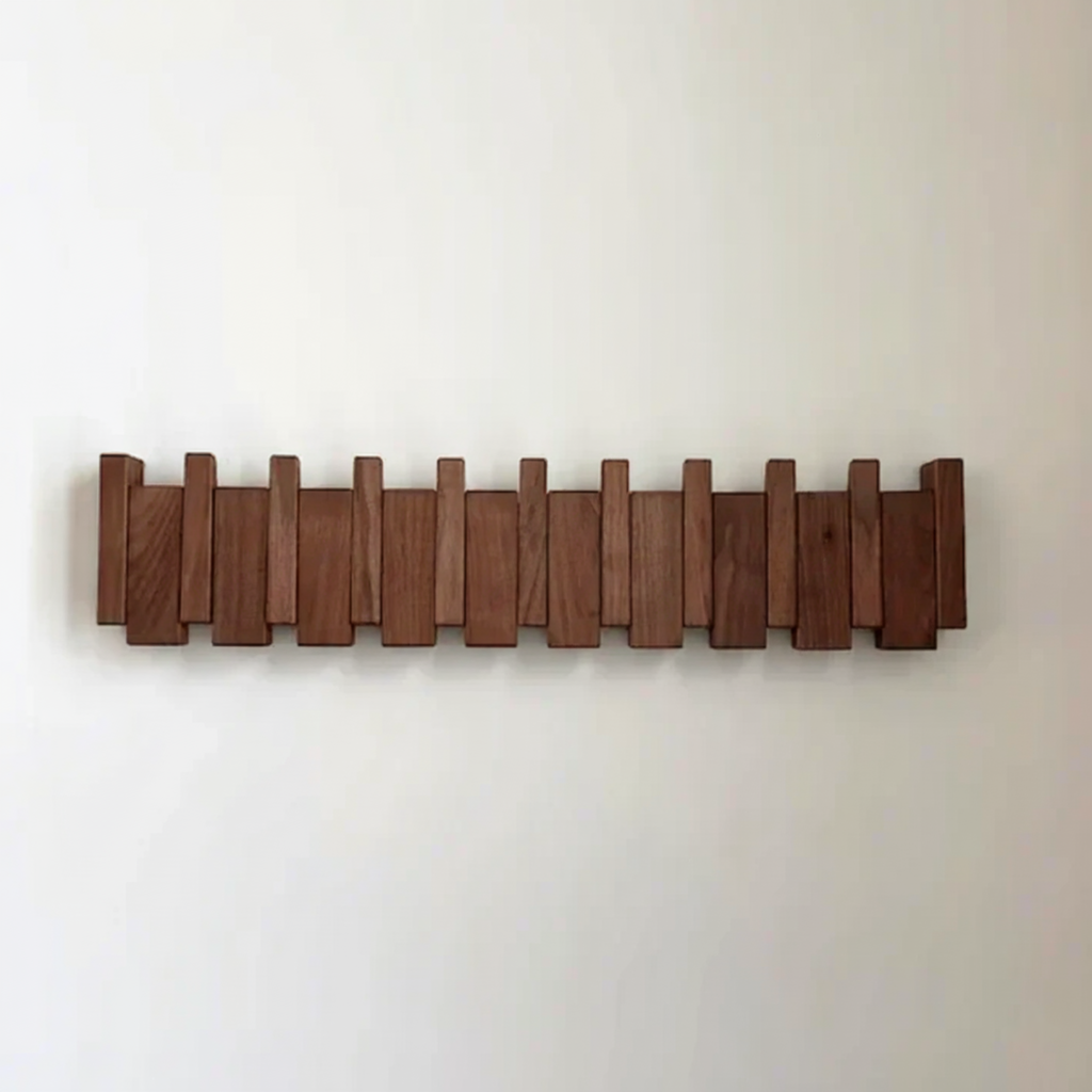 Porte-Manteau Mural en Bois avec Crochets Rabattables