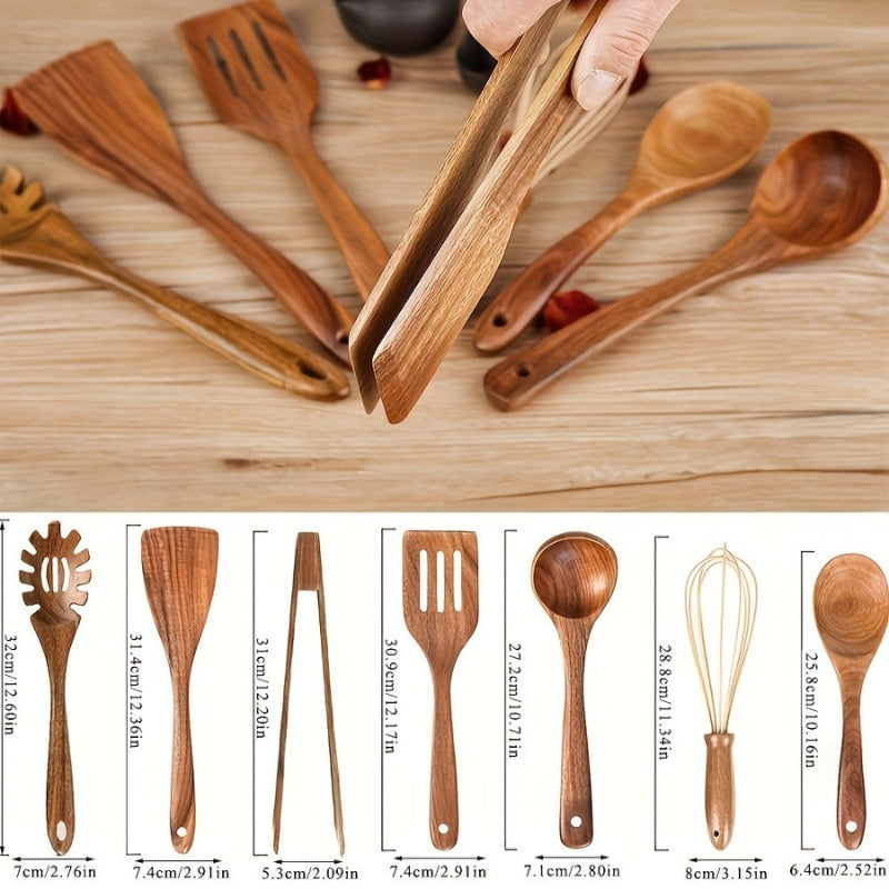 Ensemble d'Ustensiles de Cuisine en Bois 7 Pièces