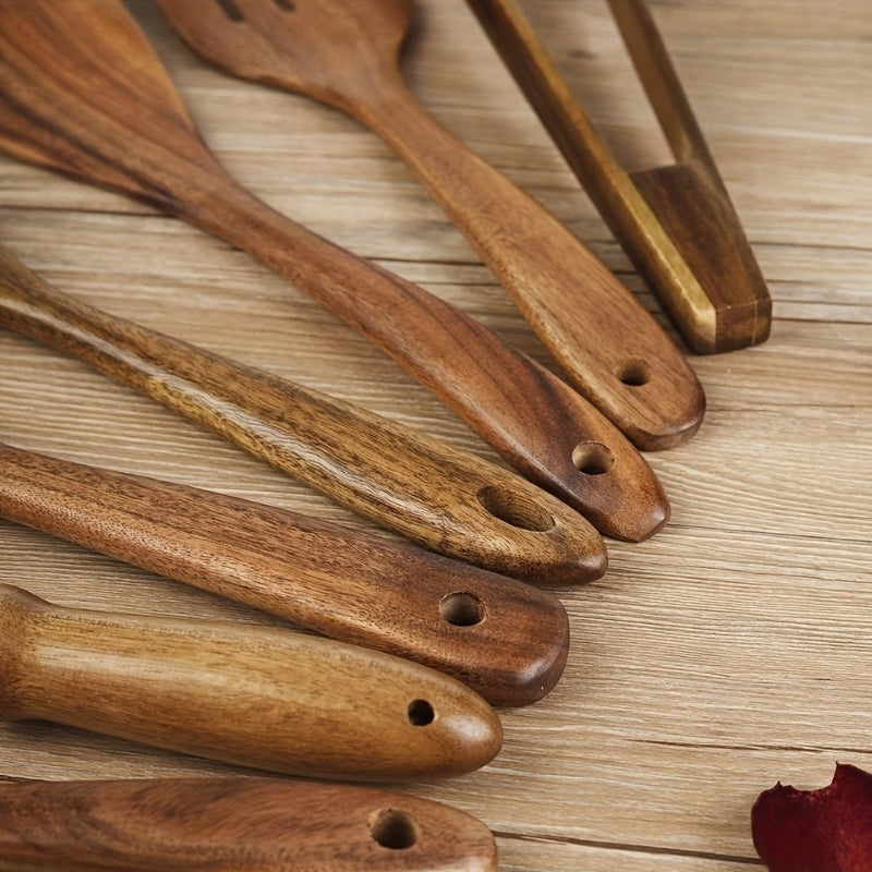 Ensemble d'Ustensiles de Cuisine en Bois 7 Pièces