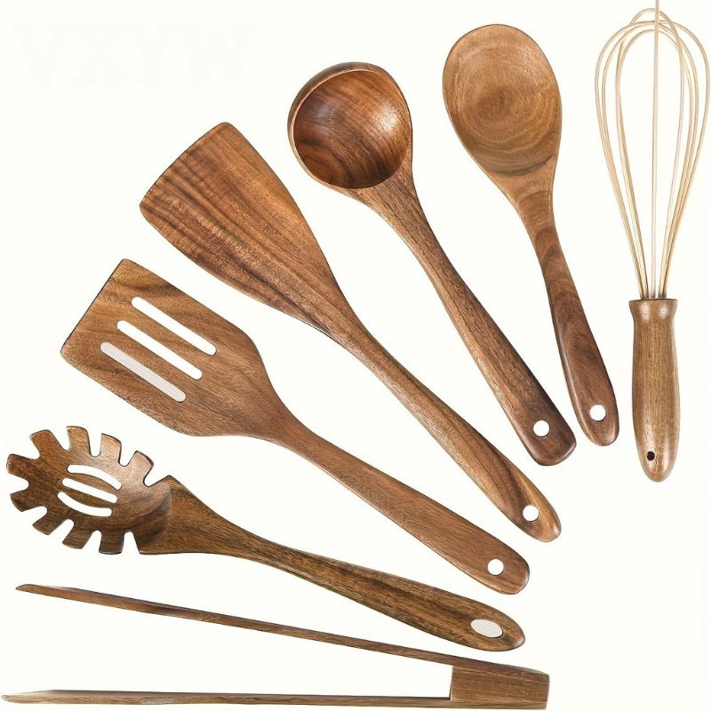 Ensemble d'Ustensiles de Cuisine en Bois 7 Pièces