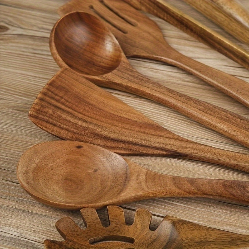 Ensemble d'Ustensiles de Cuisine en Bois 7 Pièces