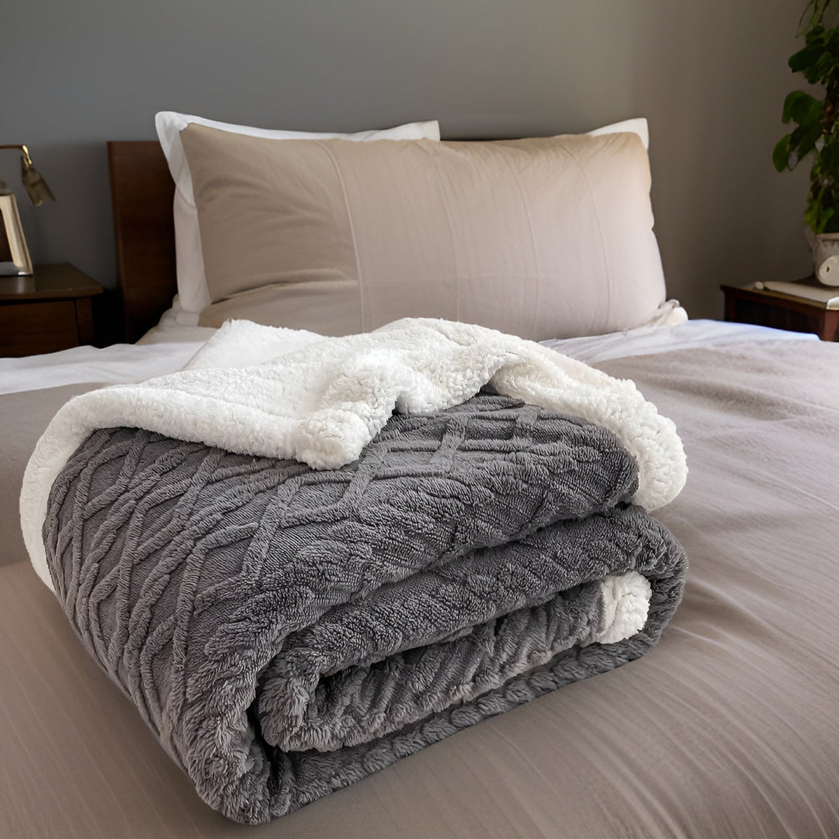 Couverture Polaire Réversible Épaisse en Sherpa