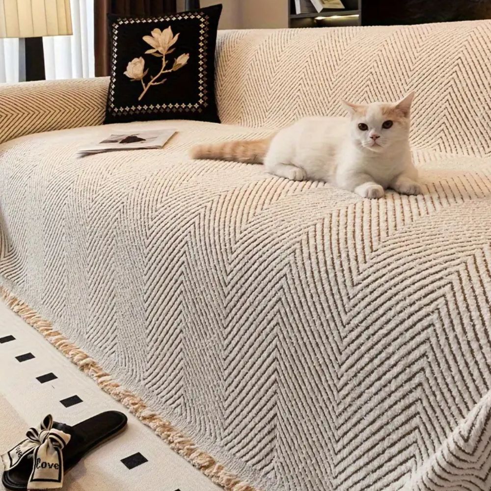 Housse de Canapé à Rayures Chevron en Microfibre Résistante à l'Eau | Protection Élégante pour Mobilier 1