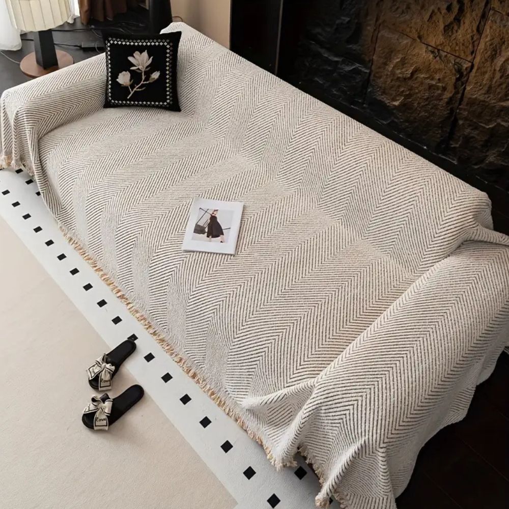 Housse de Canapé à Rayures Chevron en Microfibre Résistante à l'Eau | Protection Élégante pour Mobilier 3