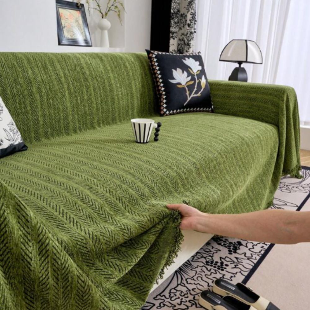 Housse de Canapé en Chenille avec Détails à Pompons | Protection Antidérapante pour Canapés Élégants 7