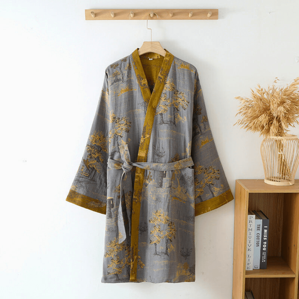 Kimono en Gaze de Coton Unisexe – Peignoir Rétro Léger
