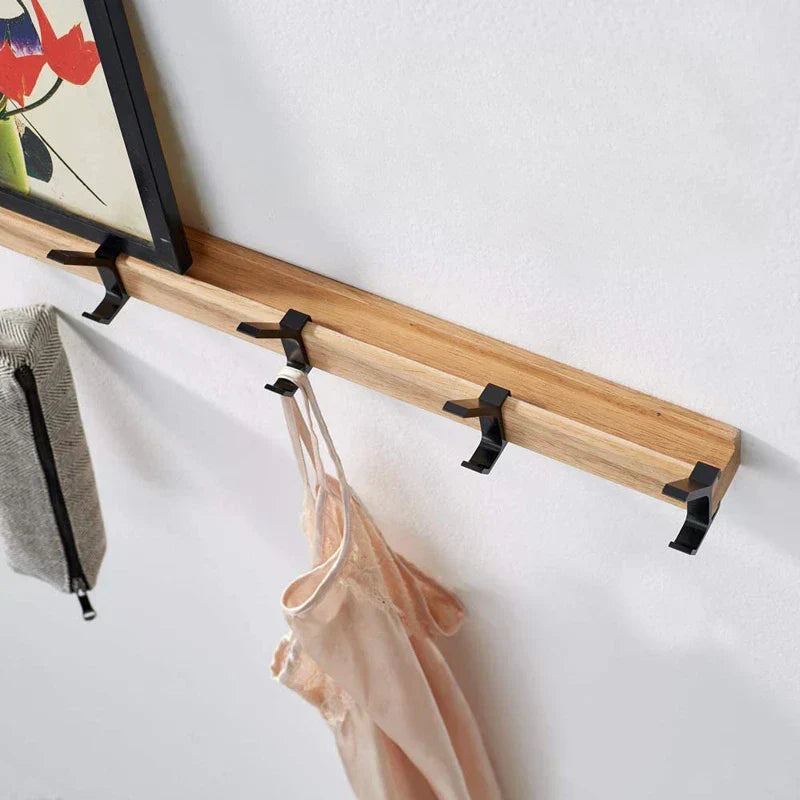 Patère Murale avec 5 Crochets Doubles Mobiles en Bois