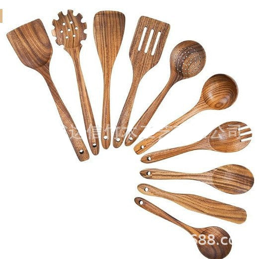 Set d'Ustensiles de Cuisine en Bois de Teck Naturel