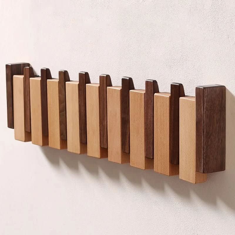 Porte-Manteau Mural en Bois avec Crochets Rabattables