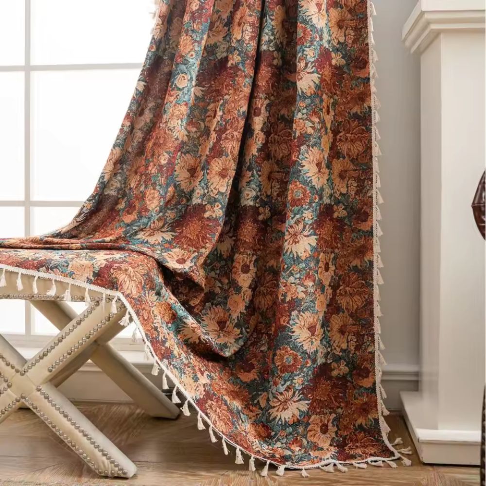 Rideaux Salon Tapisserie Florale Vintage en Microfibres Douces | Élégance et Confort pour un Intérieur Chic 5