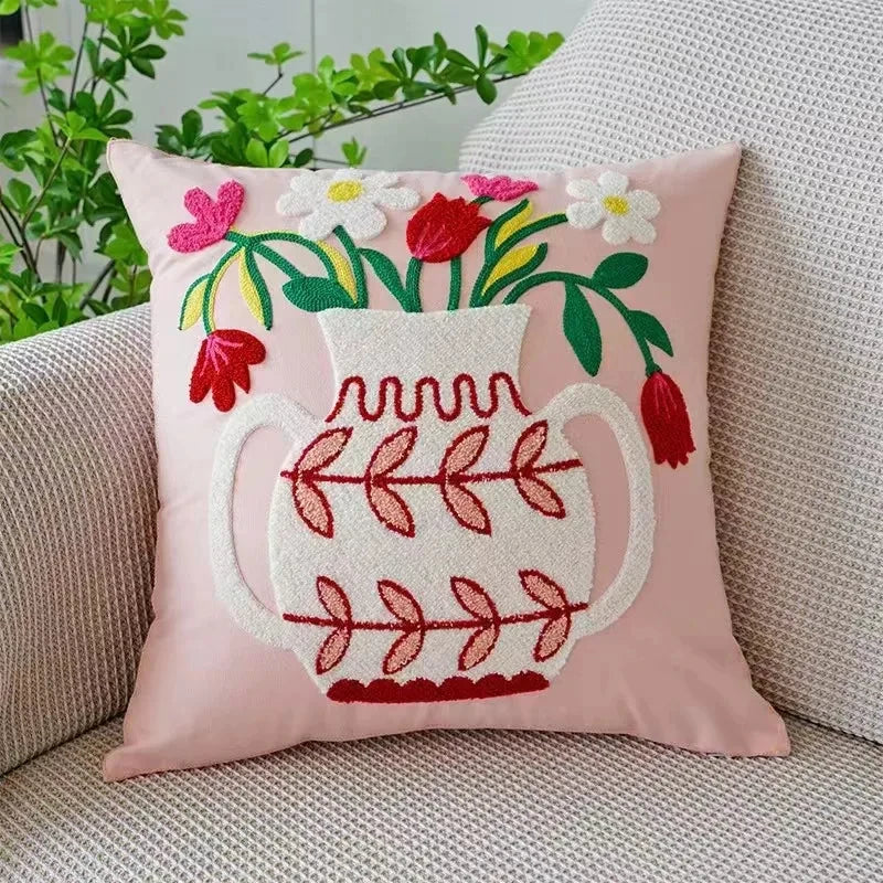 Housse de Coussin Brodée Motif Floral 45 × 45 cm
