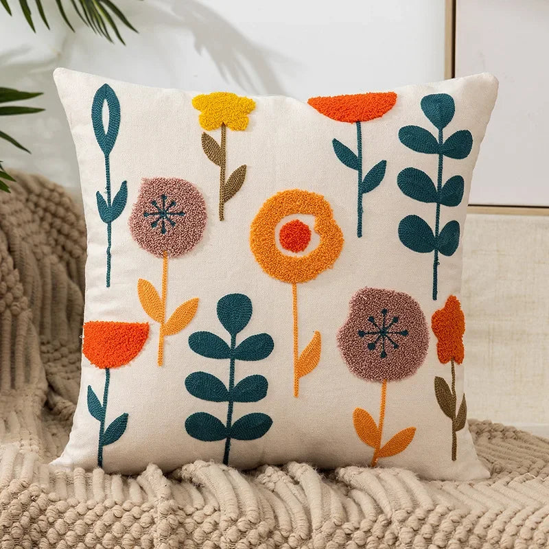 Housse de Coussin Brodée Motif Floral 45 × 45 cm