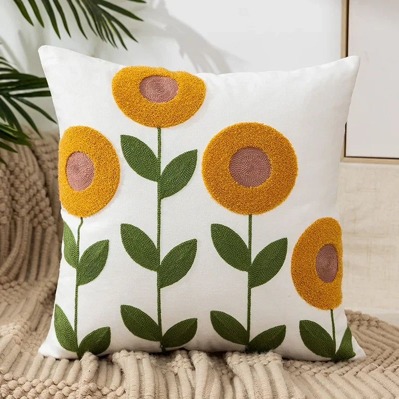 Housse de Coussin Brodée Motif Floral 45 × 45 cm