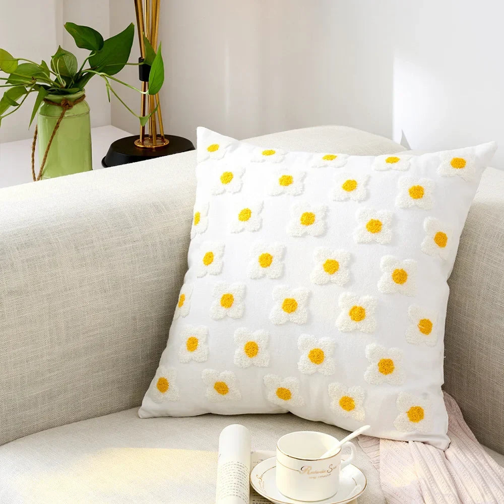 Housse de Coussin Brodée Motif Floral 45 × 45 cm