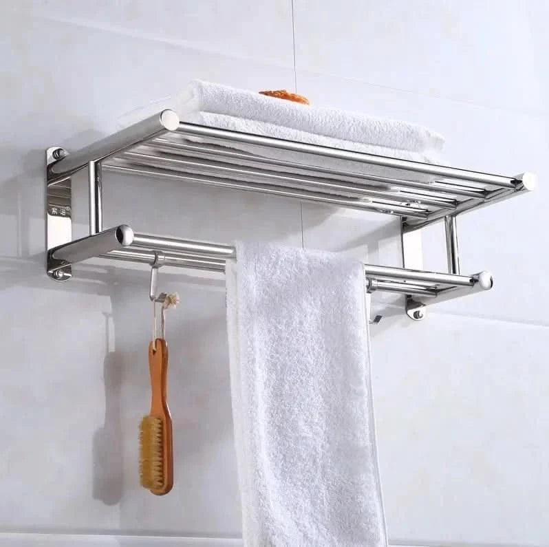 Porte-Serviettes Mural en Acier Inoxydable avec Étagère