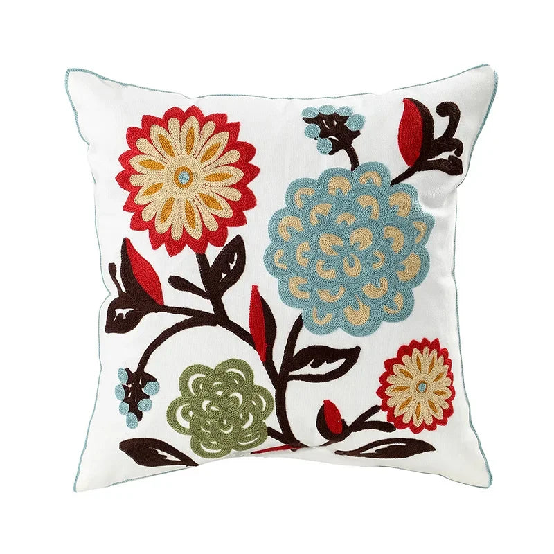 Housse de Coussin Brodée Motif Floral 45 × 45 cm