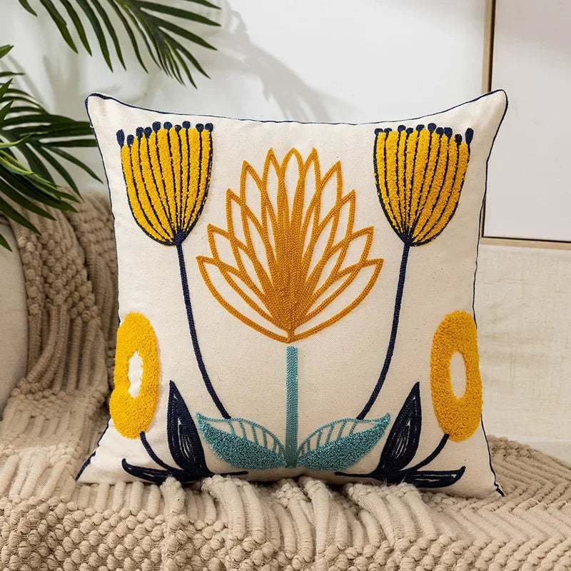 Housse de Coussin Brodée Motif Floral 45 × 45 cm