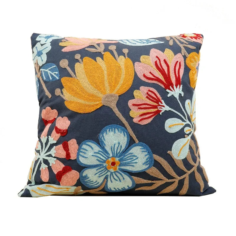 Housse de Coussin Brodée Motif Floral 45 × 45 cm