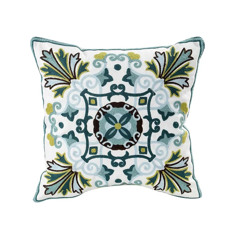 Housse de Coussin Brodée Motif Floral 45 × 45 cm