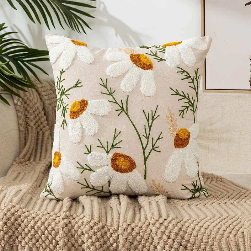 Housse de Coussin Brodée Motif Floral 45 × 45 cm