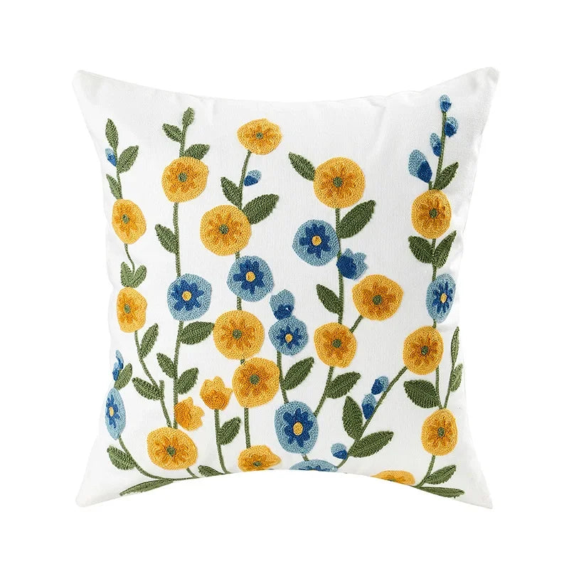Housse de Coussin Brodée Motif Floral 45 × 45 cm