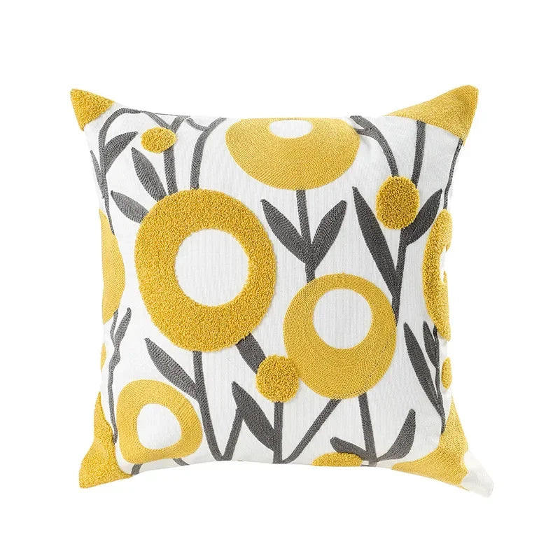 Housse de Coussin Brodée Motif Floral 45 × 45 cm