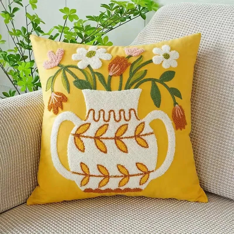 Housse de Coussin Brodée Motif Floral 45 × 45 cm