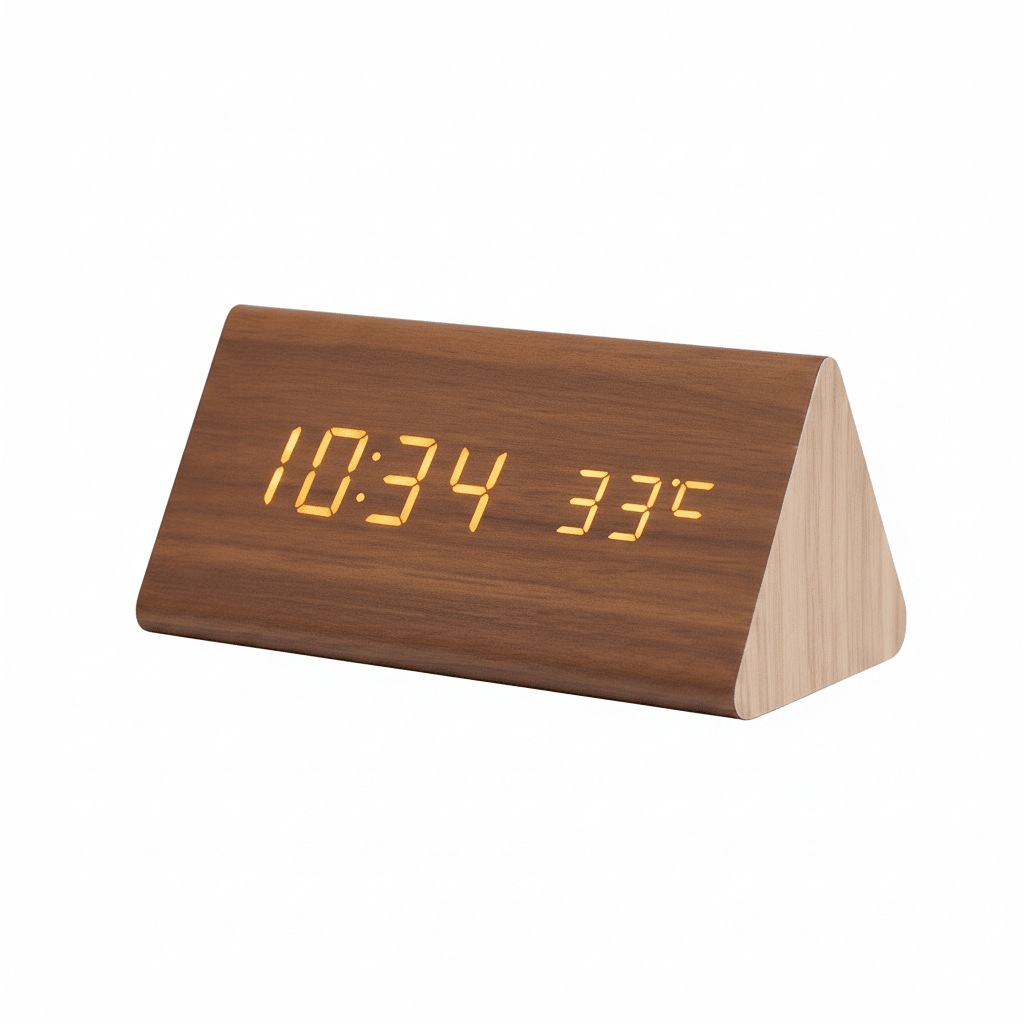 Horloge LED en Bois à Activation Sonore – Réveil de Table