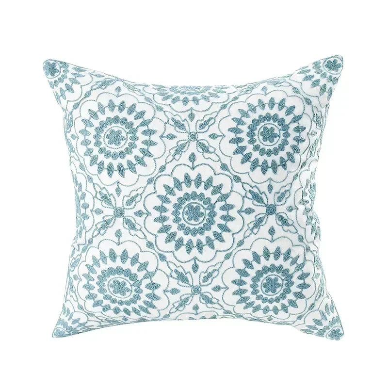 Housse de Coussin Brodée Motif Floral 45 × 45 cm