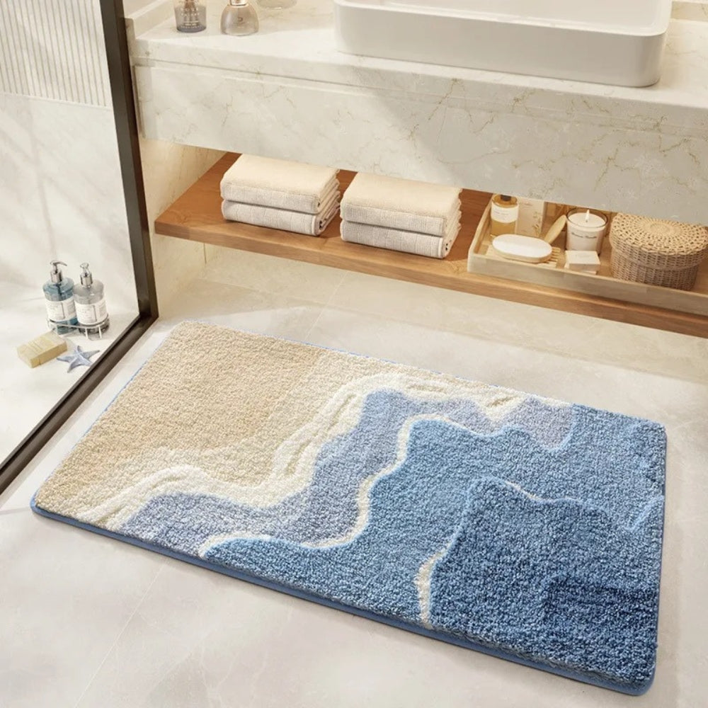 Tapis de Bain Antidérapant en Microfibre Motif Vagues