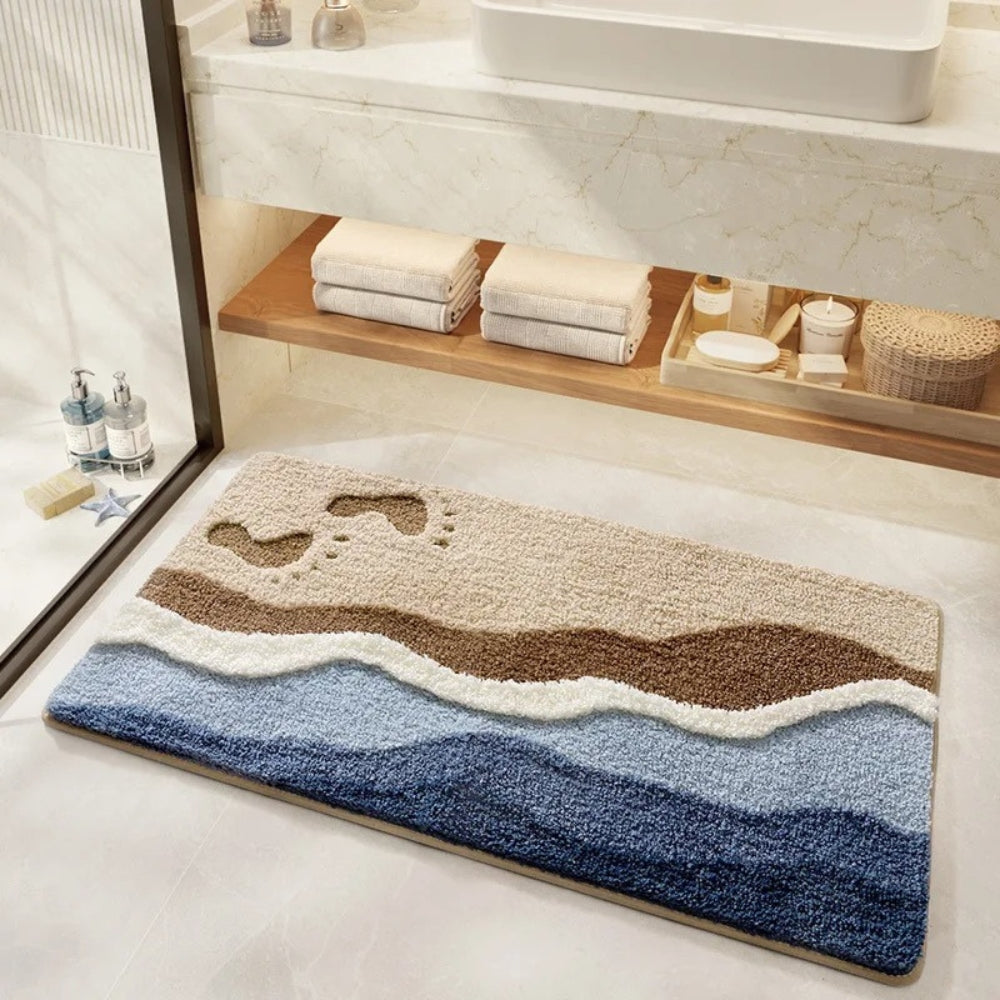 Tapis de Bain Antidérapant en Microfibre Motif Vagues