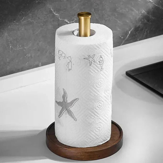 Porte-Essuie-Tout en Bois de Noyer et Acier Inoxydable
