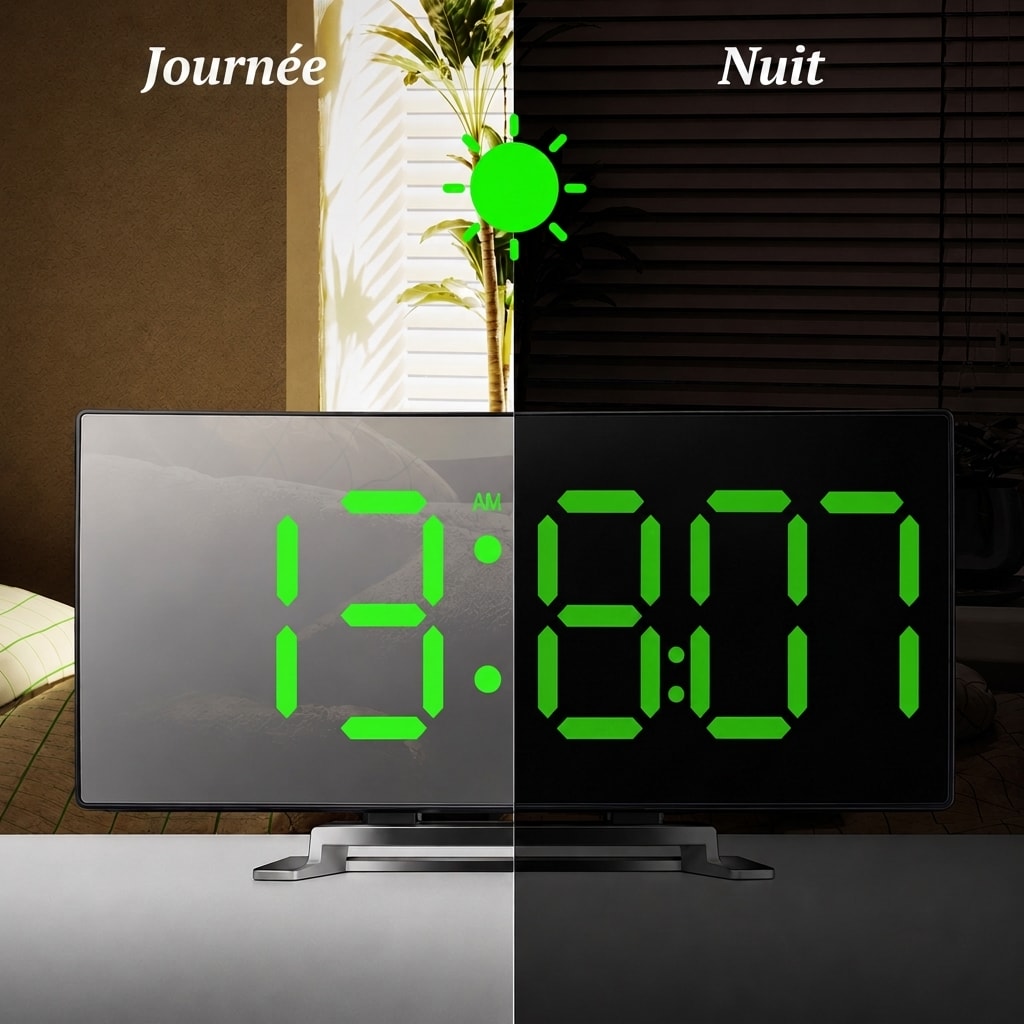 Réveil Numérique LED Miroir avec Luminosité Automatique