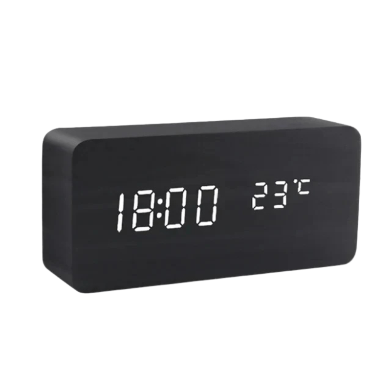 Horloge LED en Bois à Activation Sonore – Réveil de Table