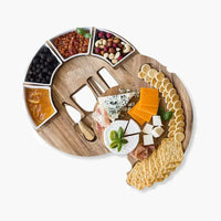 Plateau à Fromages Rond en Bois d'Acacia avec Bols et Couteaux