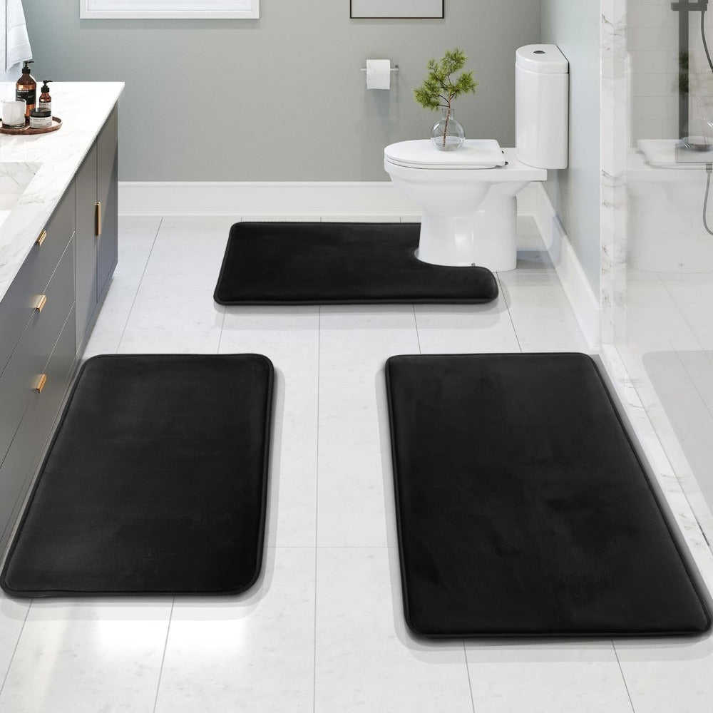 Ensemble de Tapis de Bain Antidérapants en Mousse à Mémoire – 3 Pièces