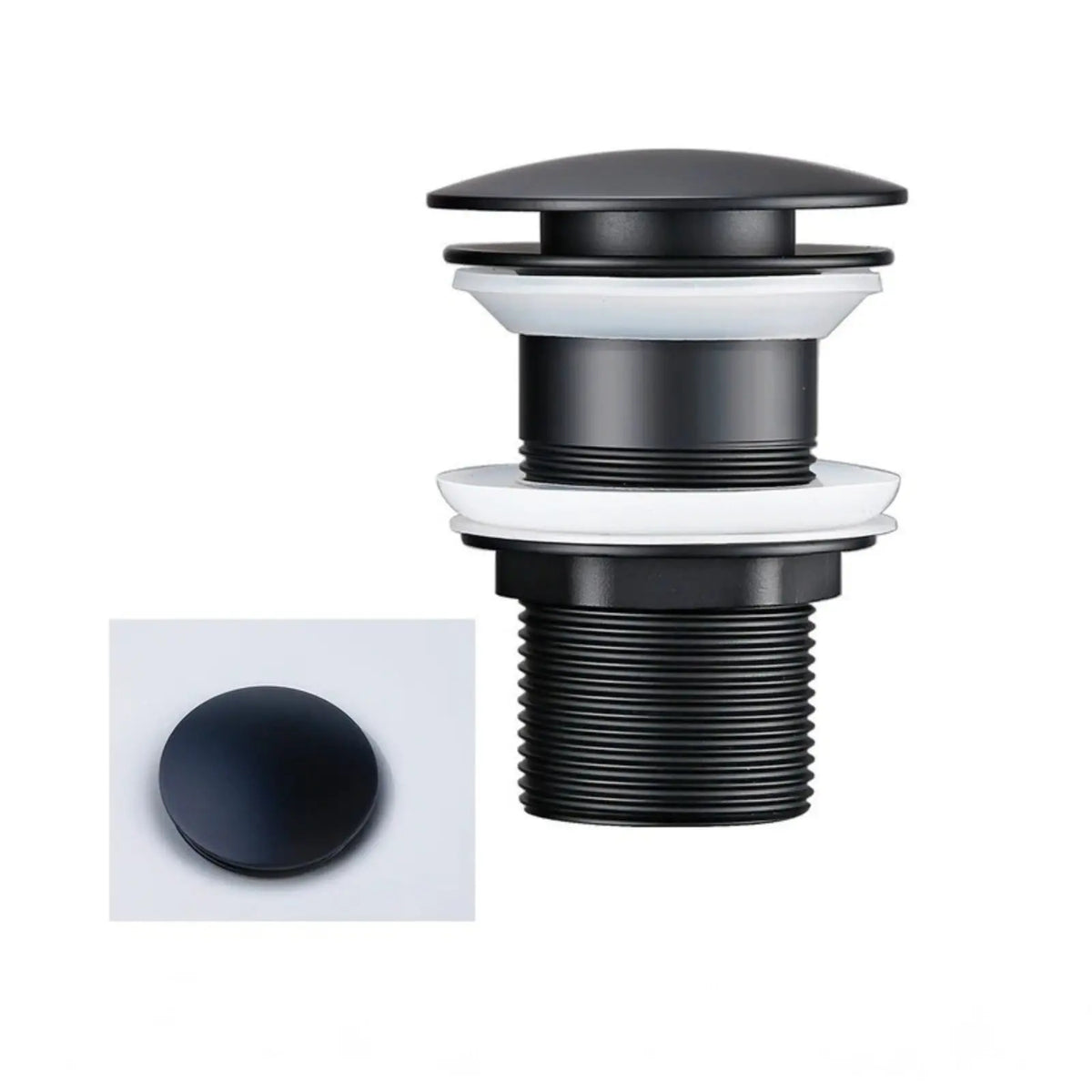 Bonde de vidange clic-clac noir mat sans trop-plein et bouchon lavabo
