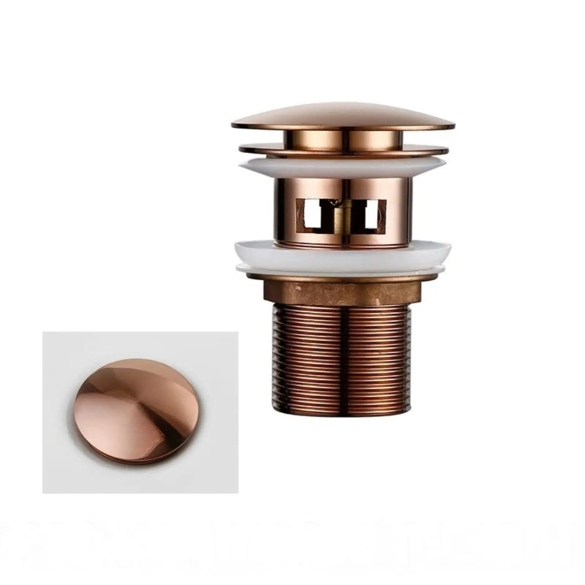Bonde de vidange clic-clac or rose brossé avec trop-plein et bouchon lavabo