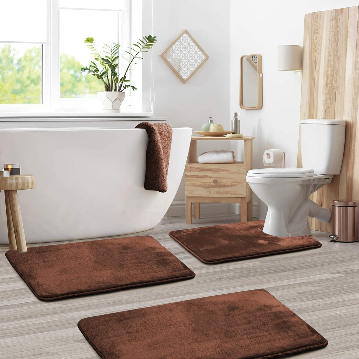 Ensemble de Tapis de Bain Antidérapants en Mousse à Mémoire – 3 Pièces