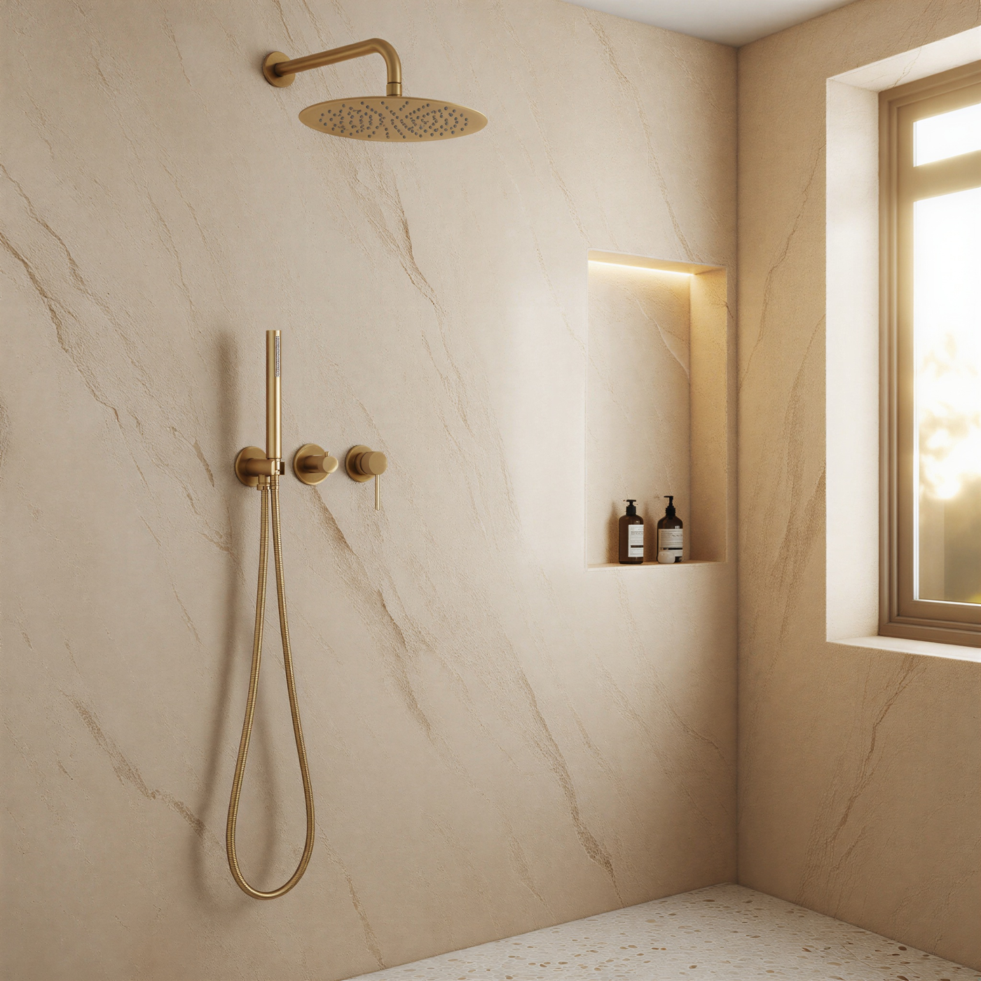 Colonne de douche encastrée dorée salle de bain design